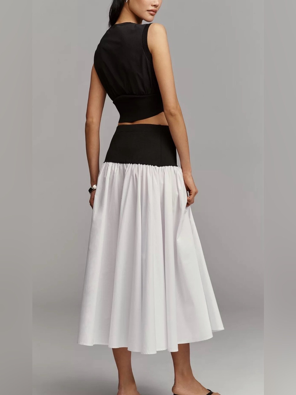 Cotton Twofer Drop-Waist Midi Skirt | Size M - Picture 2 of 3